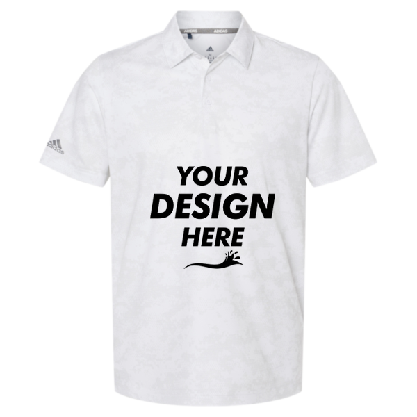 Adidas Men's All Over Camo Print Polo, White, Front view, Mockup