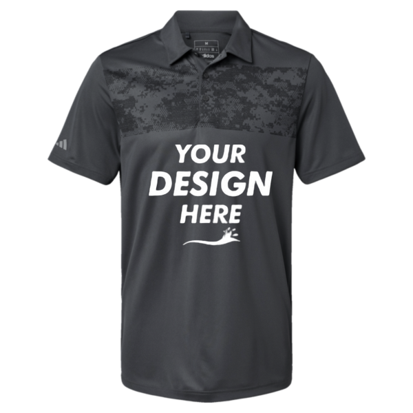 Adidas Men's Camo Chest Print Polo, Grey Six, Front view, Mockup