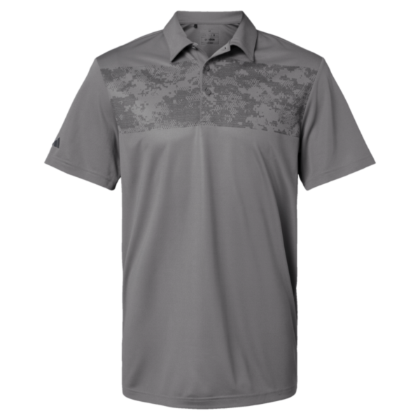 Adidas Men's Camo Chest Print Polo, Grey Three, Front view