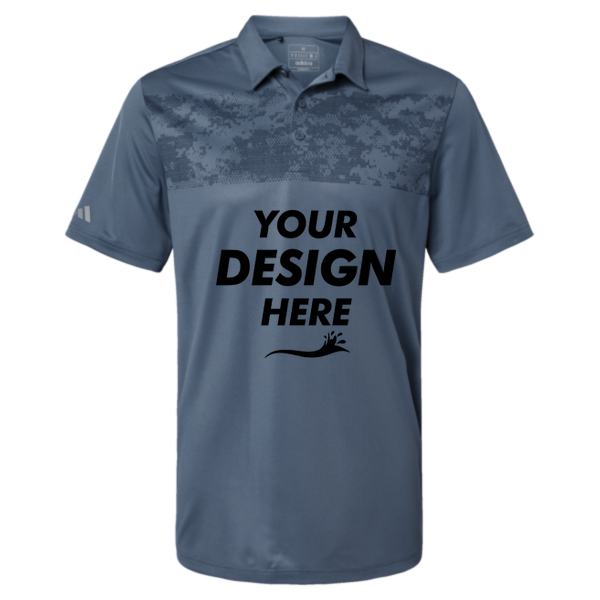 Adidas Men's Camo Chest Print Polo, Tech Ink, Front view, Mockup