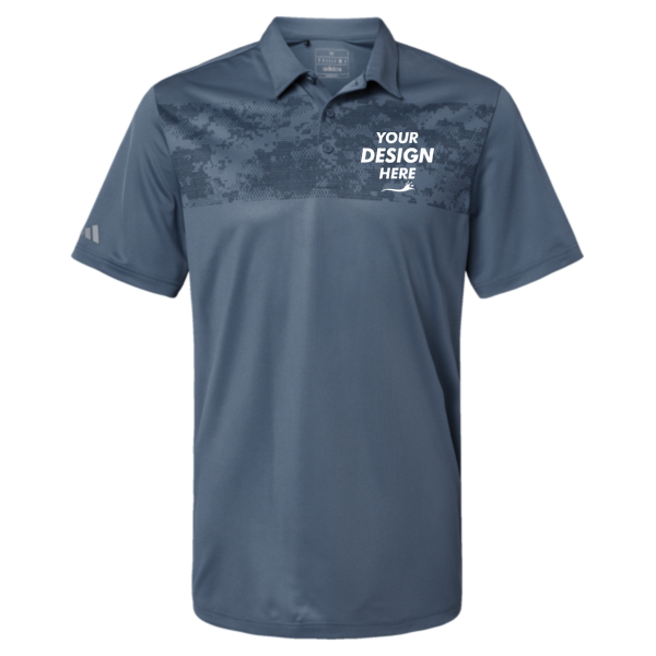 Adidas Men's Camo Chest Print Polo, Tech Ink, Front view, Mockup