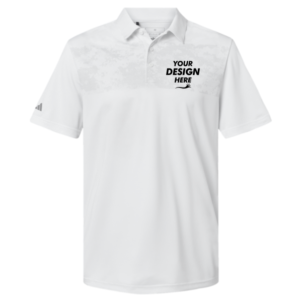 Adidas Men's Camo Chest Print Polo, White, Front view, Mockup