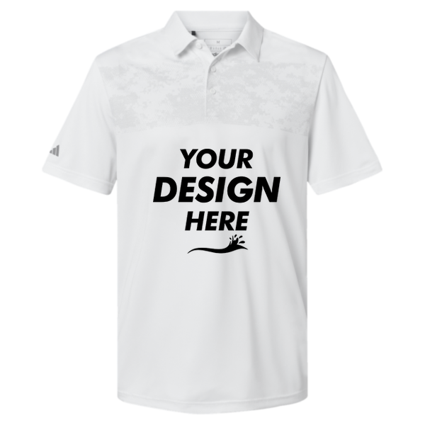 Adidas Men's Camo Chest Print Polo, White, Front view, Mockup