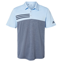 Adidas Men's Heathered Colorblocked 3-Stripes Polo, Glow Blue Heather / Collegiate Navy Heather, Front view