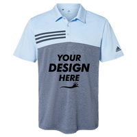 Adidas Men's Heathered Colorblocked 3-Stripes Polo, Glow Blue Heather / Collegiate Navy Heather, Front view, Mockup
