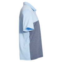 Adidas Men's Heathered Colorblocked 3-Stripes Polo, Glow Blue Heather / Collegiate Navy Heather, Right Sleeve view