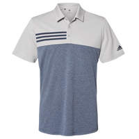 Adidas Men's Heathered Colorblocked 3-Stripes Polo, Grey Two Heather / Collegiate Navy Heather, Front view