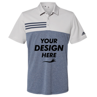 Adidas Men's Heathered Colorblocked 3-Stripes Polo, Grey Two Heather / Collegiate Navy Heather, Front view, Mockup