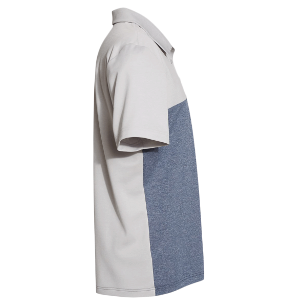 Adidas Men's Heathered Colorblocked 3-Stripes Polo, Grey Two Heather / Collegiate Navy Heather, Right Sleeve view