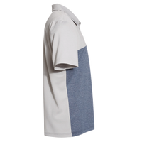 Adidas Men's Heathered Colorblocked 3-Stripes Polo, Grey Two Heather / Collegiate Navy Heather, Right Sleeve view