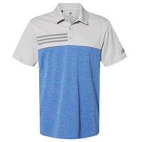 Adidas Men's Heathered Colorblocked 3-Stripes Polo, Grey Two Heather / Collegiate Royal Heather, Front view
