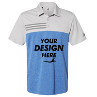 Adidas Men's Heathered Colorblocked 3-Stripes Polo, Grey Two Heather / Collegiate Royal Heather, Front view, Mockup