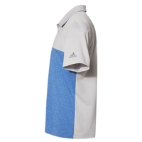 Adidas Men's Heathered Colorblocked 3-Stripes Polo, Grey Two Heather / Collegiate Royal Heather, Left Sleeve view