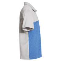 Adidas Men's Heathered Colorblocked 3-Stripes Polo, Grey Two Heather / Collegiate Royal Heather, Right Sleeve view
