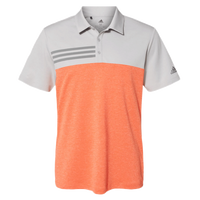 Adidas Men's Heathered Colorblocked 3-Stripes Polo, Grey Two Heather / Hi-Res Coral Heather, Front view