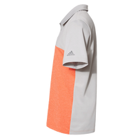 Adidas Men's Heathered Colorblocked 3-Stripes Polo, Grey Two Heather / Hi-Res Coral Heather, Left Sleeve view