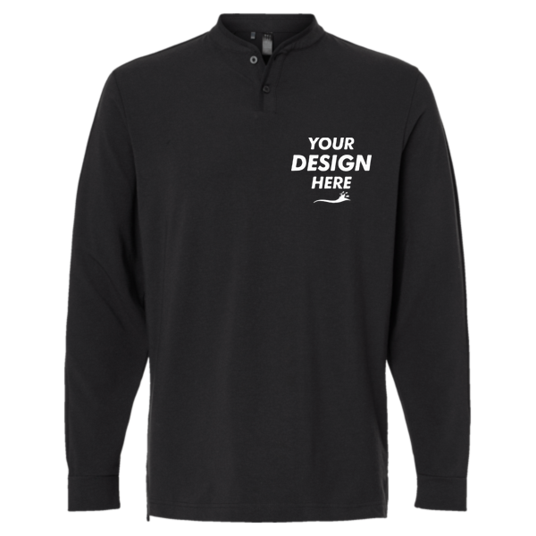 Adidas Men's Henley Long Sleeve T-Shirt, Black, Front view, Mockup