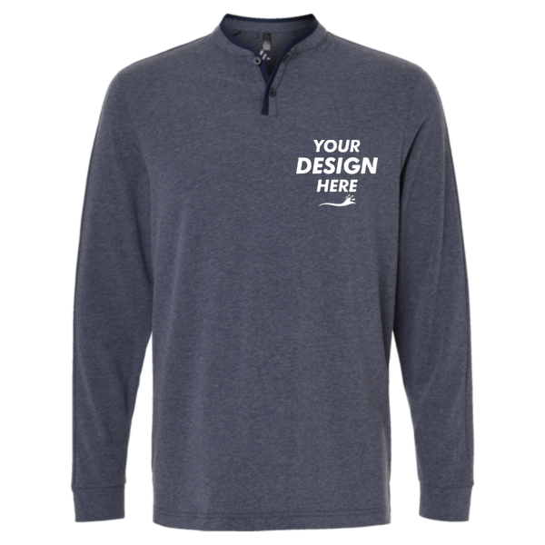 Adidas Men's Henley Long Sleeve T-Shirt, Collegiate Navy Melange, Front view, Mockup