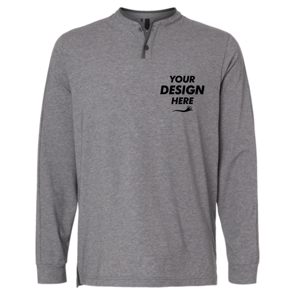 Adidas Men's Henley Long Sleeve T-Shirt, Grey Five Melange, Front view, Mockup