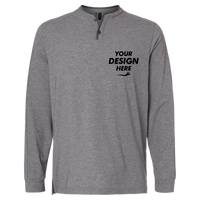 Adidas Men's Henley Long Sleeve T-Shirt, Grey Five Melange, Front view, Mockup