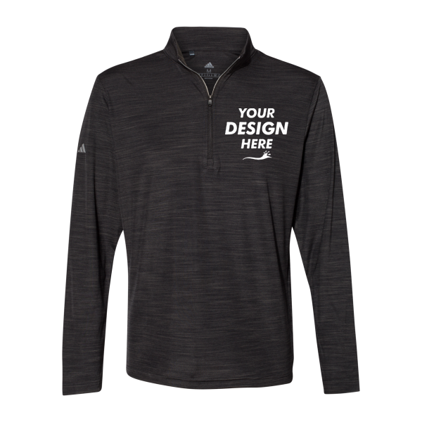 Adidas Men's Lightweight Mélange Quarter-Zip Pullover, Black Melange, Front view, Mockup