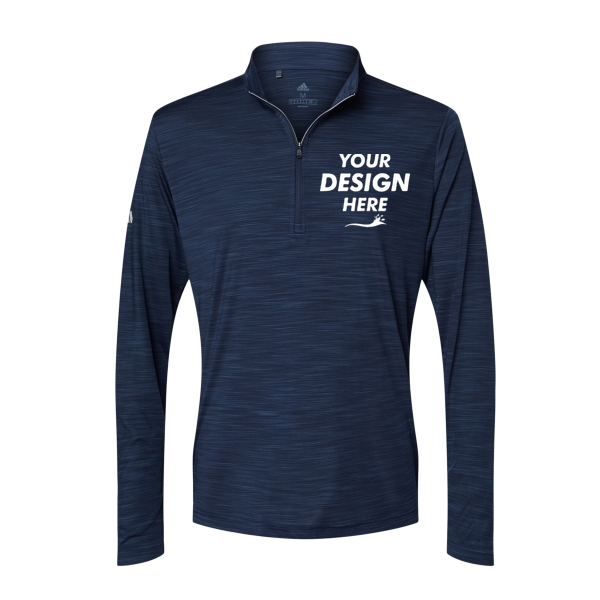 Adidas Men's Lightweight Mélange Quarter-Zip Pullover, Collegiate Navy Melange, Front view, Mockup