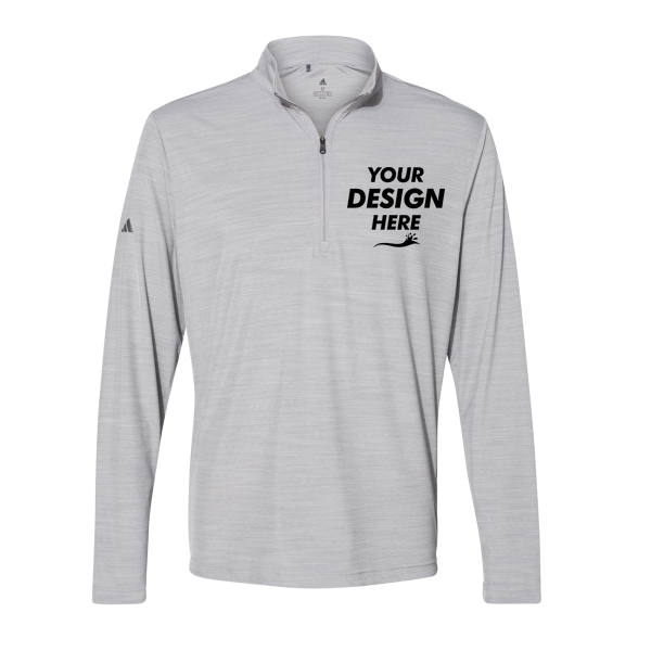 Adidas Men's Lightweight Mélange Quarter-Zip Pullover, Mid Grey Melange, Front view, Mockup