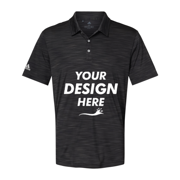 Adidas Men's Mélange Polo, Black Melange, Front view, Mockup