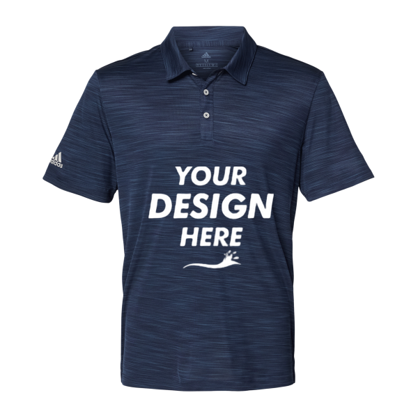 Adidas Men's Mélange Polo, Collegiate Navy Melange, Front view, Mockup