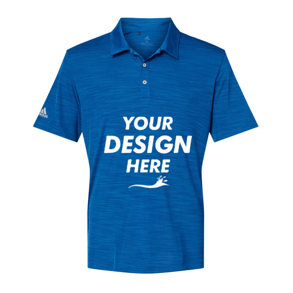 Adidas Men's Mélange Polo, Collegiate Royal Melange, Front view, Mockup