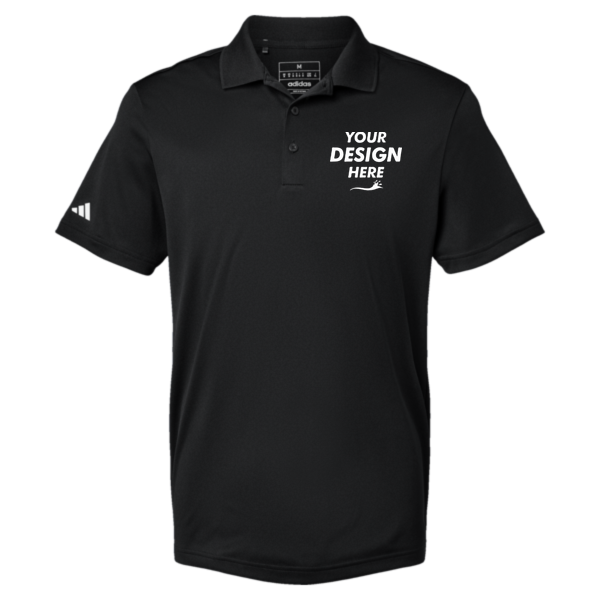 Adidas Men's Performance Piqué Polo, Black, Front view, Mockup