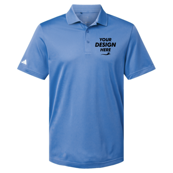 Adidas Men's Performance Piqué Polo, Blue Fusion, Front view, Mockup