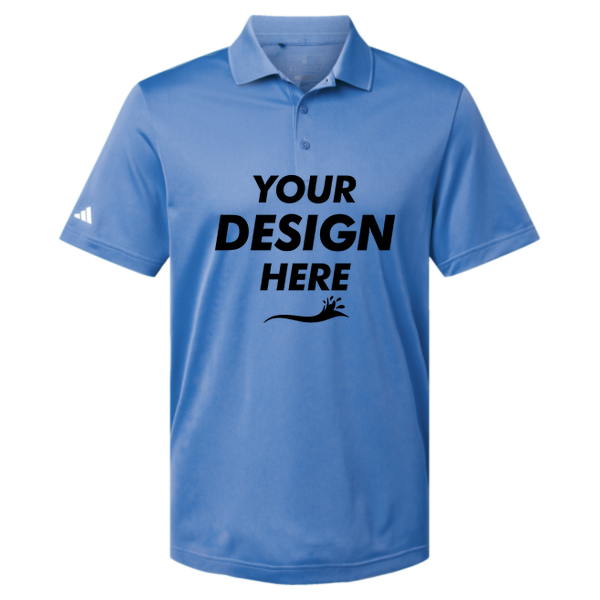 Adidas Men's Performance Piqué Polo, Blue Fusion, Front view, Mockup