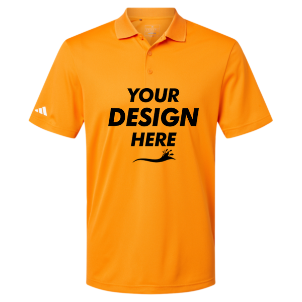 Adidas Men's Performance Piqué Polo, Bright Orange, Front view, Mockup