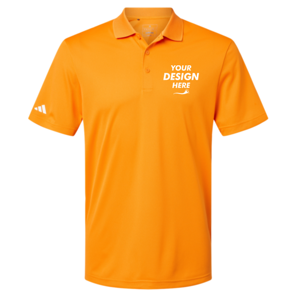 Adidas Men's Performance Piqué Polo, Bright Orange, Front view, Mockup