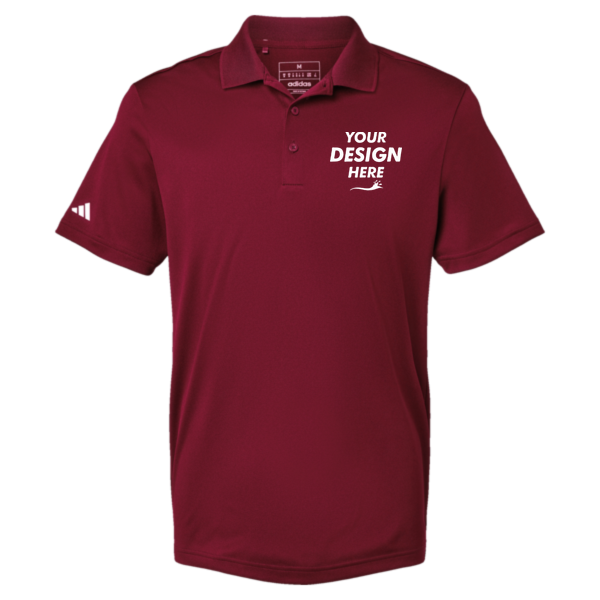 Adidas Men's Performance Piqué Polo, Collegiate Burgundy, Front view, Mockup