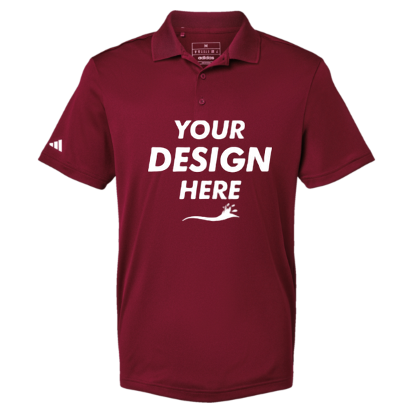 Adidas Men's Performance Piqué Polo, Collegiate Burgundy, Front view, Mockup