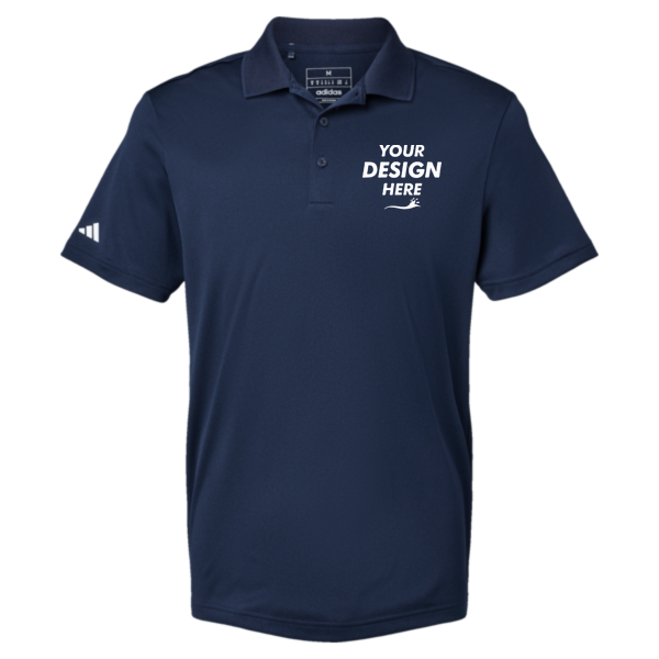 Adidas Men's Performance Piqué Polo, Collegiate Navy, Front view, Mockup