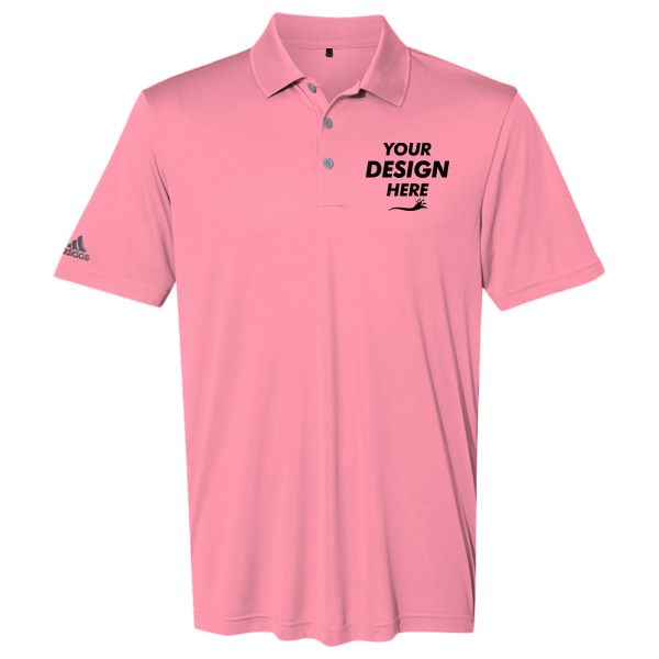 Adidas Men's Performance Polo, Bliss Pink, Front view, Mockup
