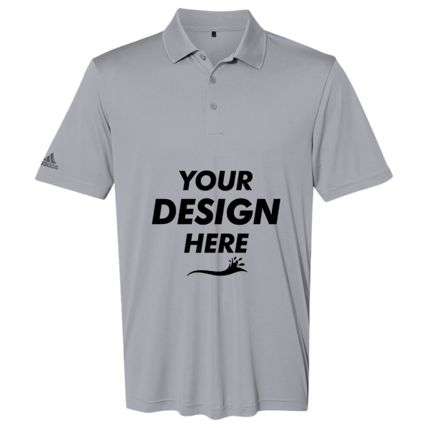 Adidas Men's Performance Polo, Grey Three, Front view, Mockup