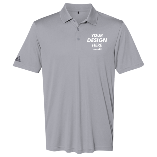 Adidas Men's Performance Polo, Grey Three, Front view, Mockup