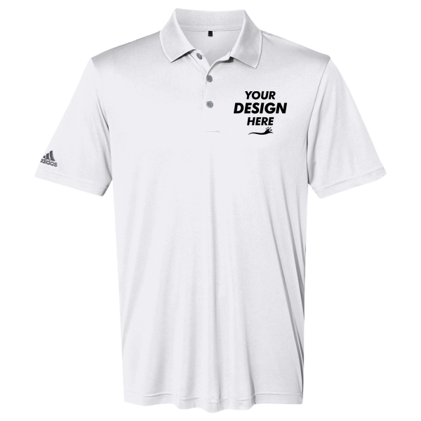 Adidas Men's Performance Polo, White, Front view, Mockup