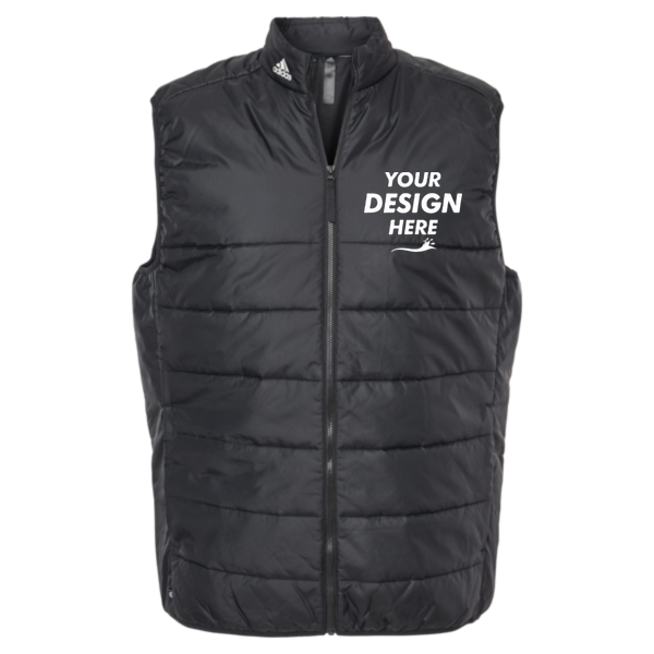 Adidas Men's Puffer Full-Zip Vest, Black, Front view, Mockup