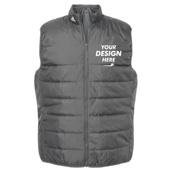 Adidas Men's Puffer Full-Zip Vest, Grey Five, Front view, Mockup
