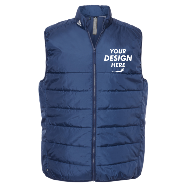 Adidas Men's Puffer Full-Zip Vest, Team Navy Blue, Front view, Mockup