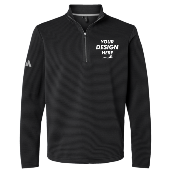 Adidas Men's Spacer Quarter-Zip Pullover, Black, Front view, Mockup