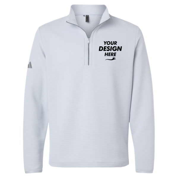 Adidas Men's Spacer Quarter-Zip Pullover, Halo Blue, Front view, Mockup
