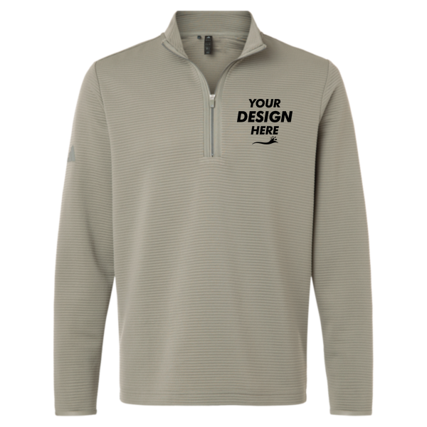 Adidas Men's Spacer Quarter-Zip Pullover, Silver Pebble, Front view, Mockup