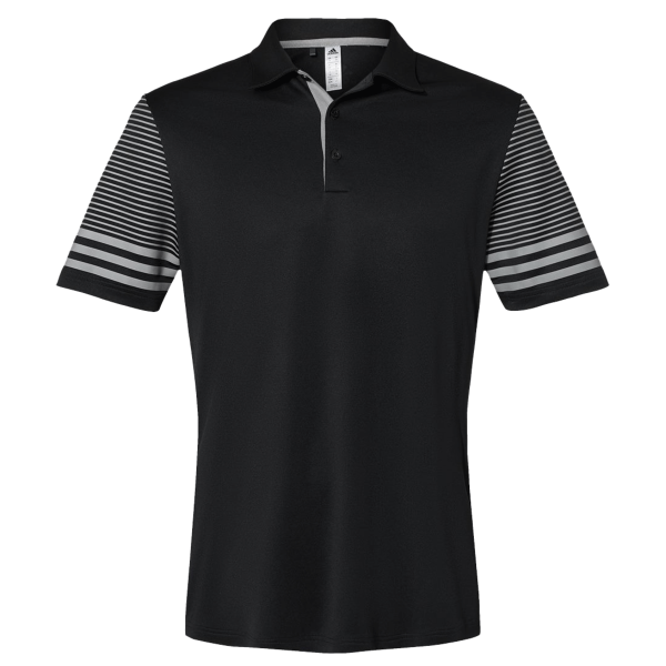 Adidas Men's Striped Sleeve Polo, Black / Grey Three, Front view