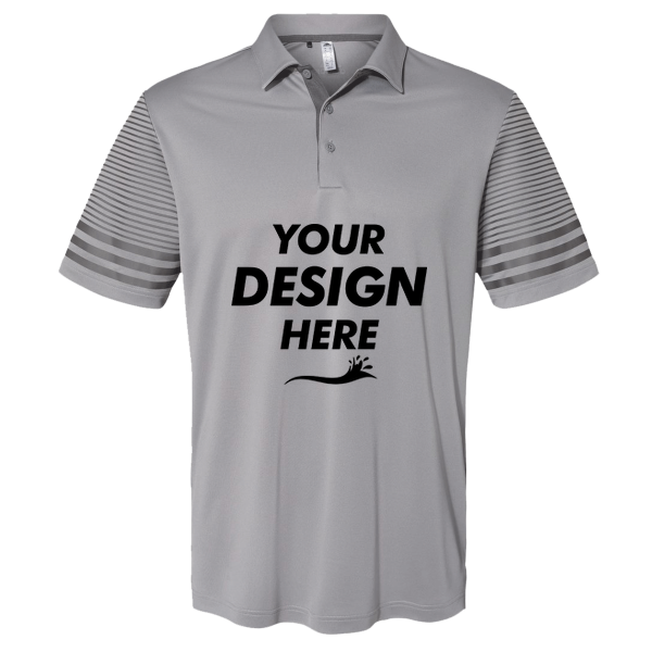 Adidas Men's Striped Sleeve Polo, Grey Three / Grey Five, Front view, Mockup